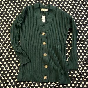 LOFT forest green front button cardigan